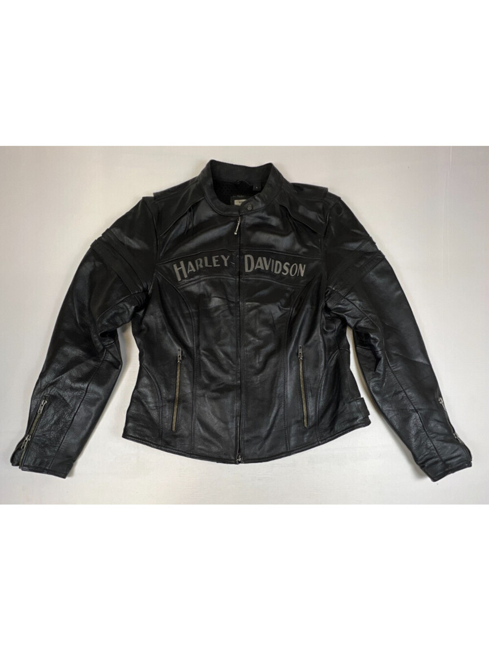 Harley-Davidson Women L BlK Leather Motorcycle Jacket Riding Gear 3M Reflective
